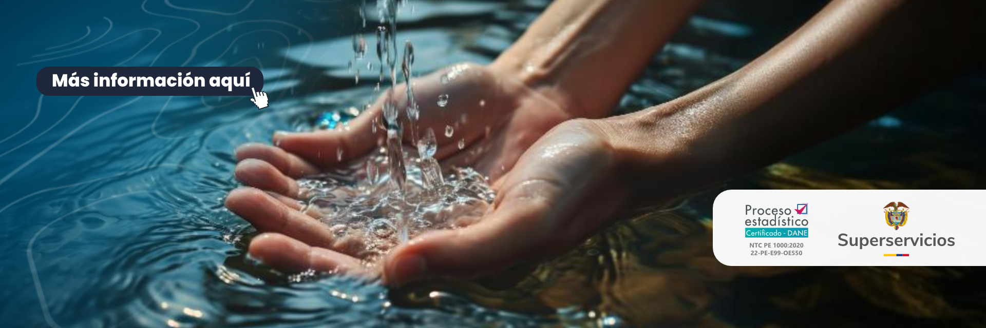 Persona con las manos sumergidas en el agua, de donde brota un chorro de agua